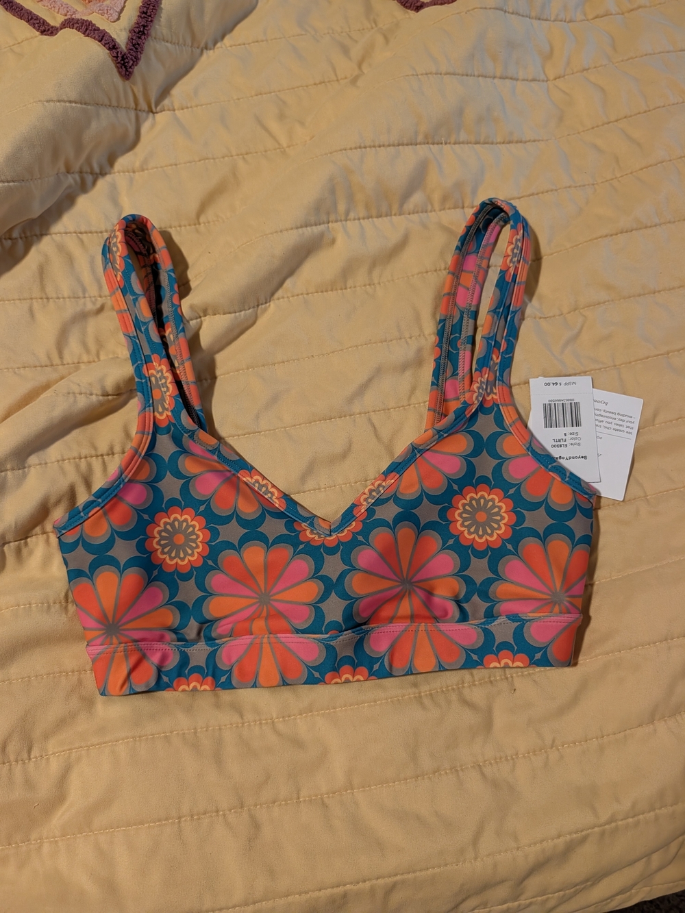 Beyond Yoga Floral Sports Bralette in Teal and Coral